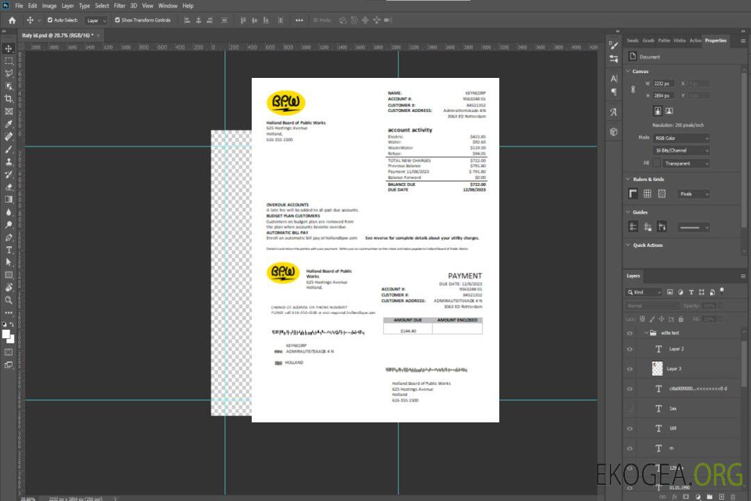 Facture commerciale de services publics Holland BPW, SCR template Facture commerciale de services publics Holland BPW, SCR template